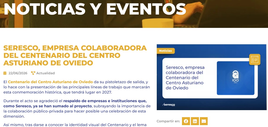 Seresco, empresa colaboradora del Centenario del Centro Asturiano de Oviedo